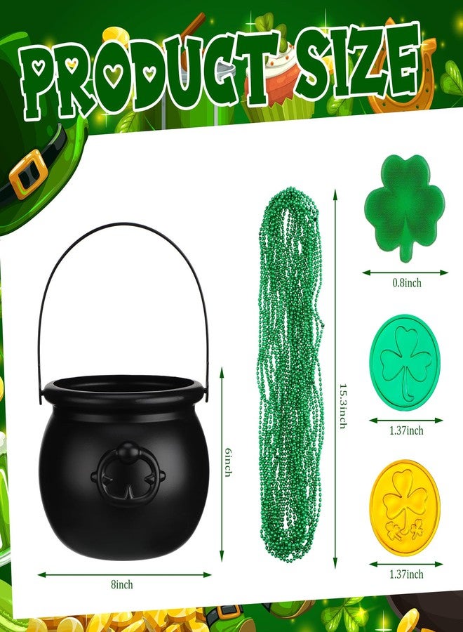 Poen مجموعة مراجل عيد القديس باتريك من بوين، 321 قطعة، تتضمن مراجل بلاستيكية، عملات معدنية، قصاصات ورقية على شكل نبات النفل، وقلادة من الخرز لتزيين حفلات عيد القديس باتريك (أسود). - Image 2